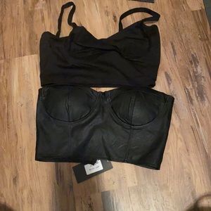 Leather zip up crop top